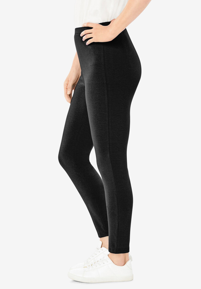 Cotton cropped leggings, length 21.5, black, La Redoute
